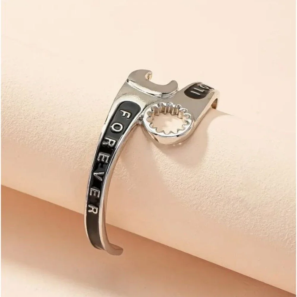 18k White Gold Plated Wrench Bracelet Construction Gift Enamel Engraved